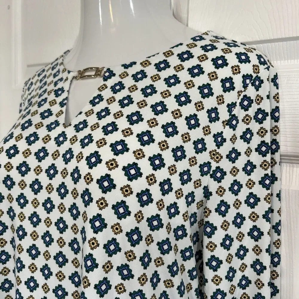 Charter Club Career Wear Women's L Tunic Blouse Stretch Knit Top Border Trim